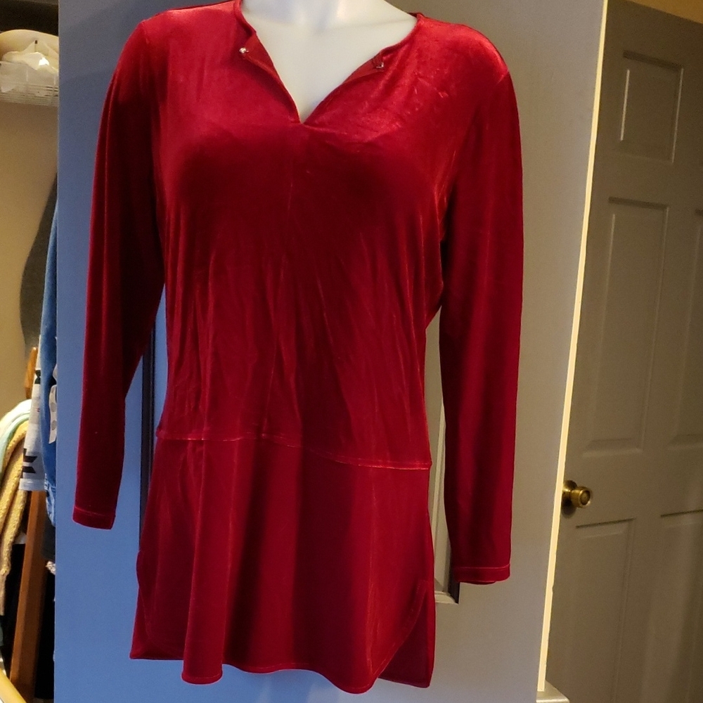 Lauren Ralph Lauren Ruby Red Velvet Tunic M